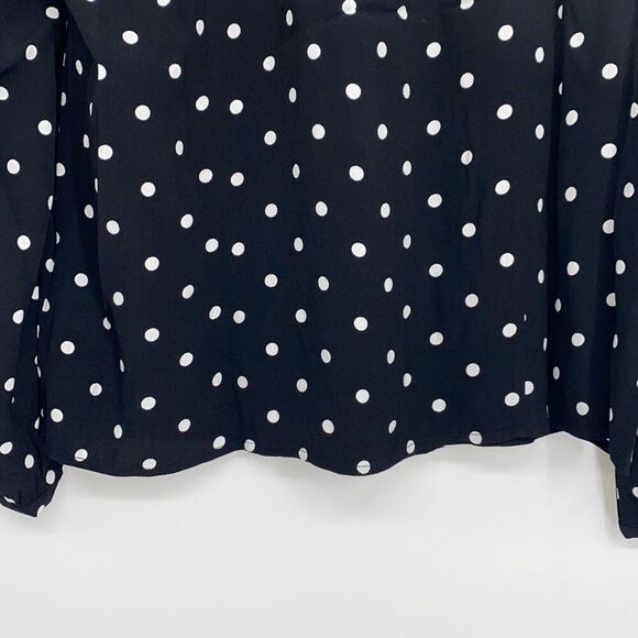 New Gap Ruffle Shoulder Long Sleeve Polka Dot‎ Blouse Rayon Black White S - Picture 13 of 16